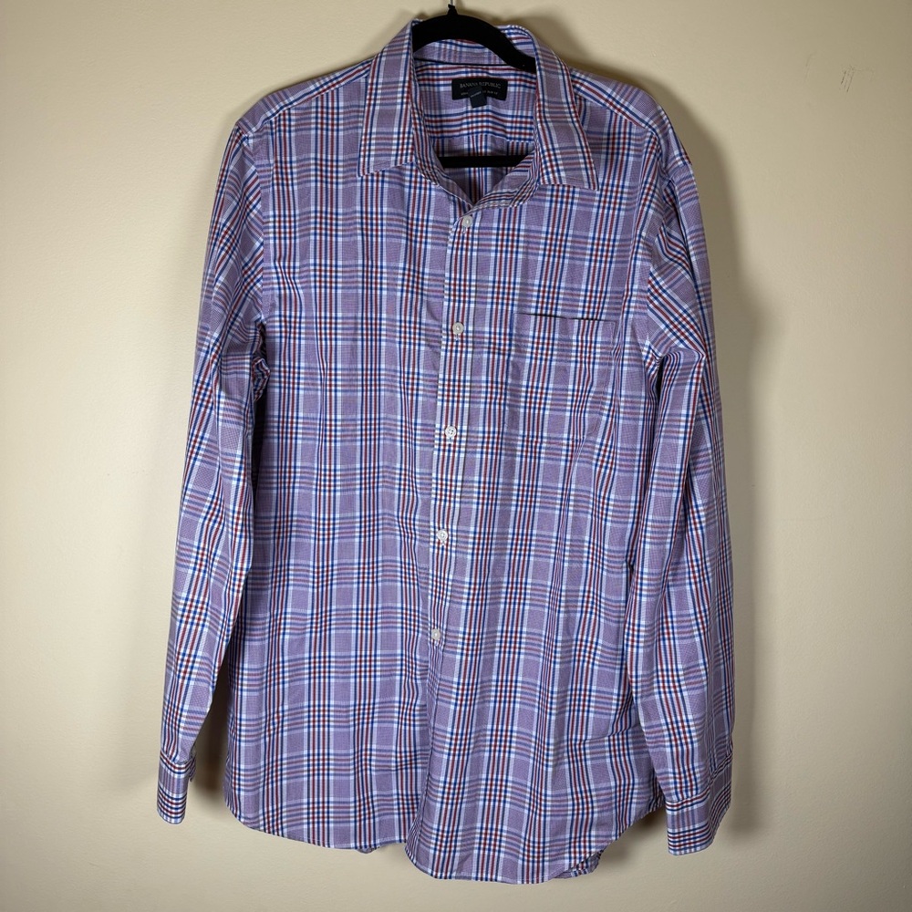 Banana Republic Red White and Blue Striped Button Down Long Sleeve Shirt XL